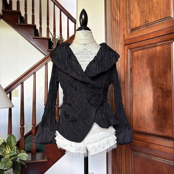 Vintage Black Blouse Blazer Rose Gothic Elegant Whimsical - Picture 1 of 6